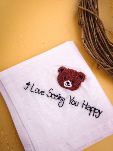 🧸 Teddy Cuddle Hanky – Custom Name Hand-Embroidered Handkerchief