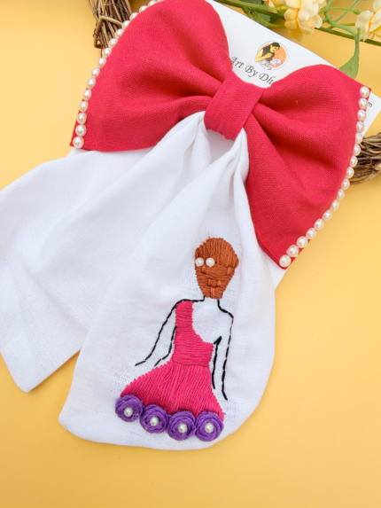 Embroidery Doll Pink Bow Hair clip