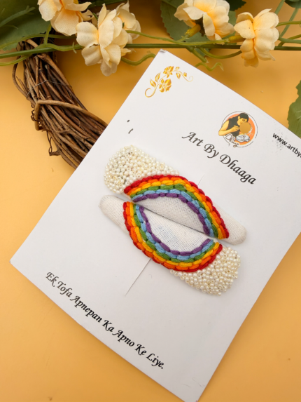 Rainbow Embroidery Tic tac Hair Clip