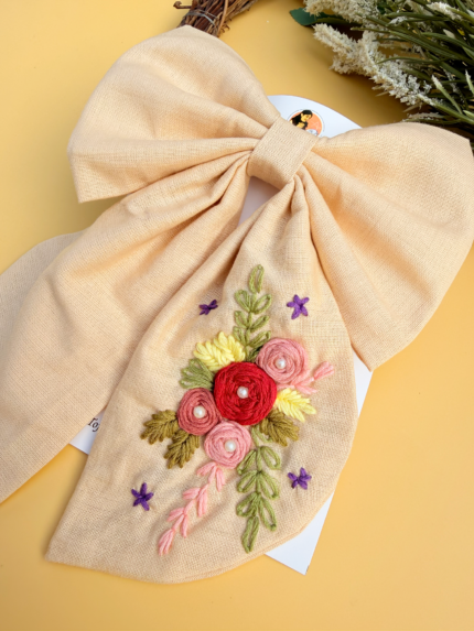 Ganga – Hand-Embroidered Floral Statement Hair Bow