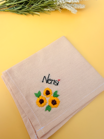 Ivory Sunflowers – Hand-Embroidered Hankey