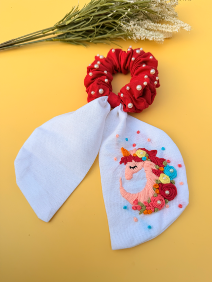 Unicorn Dream🦄 – Hand-Embroidered Tail Scrunchie